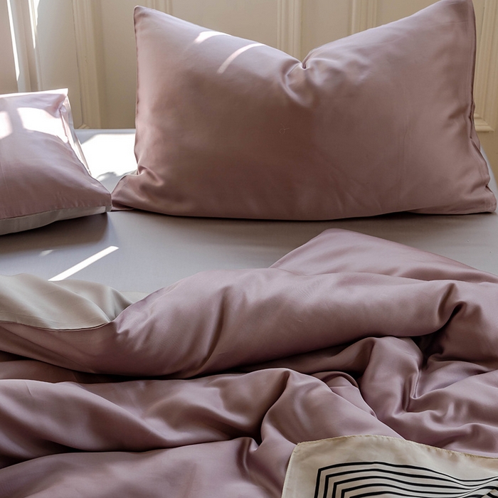 91家纺网 家纺一手货源 找家纺 麦田家纺 2025新款A类60S纯色兰精天丝四件套 满天星紫-曙光银