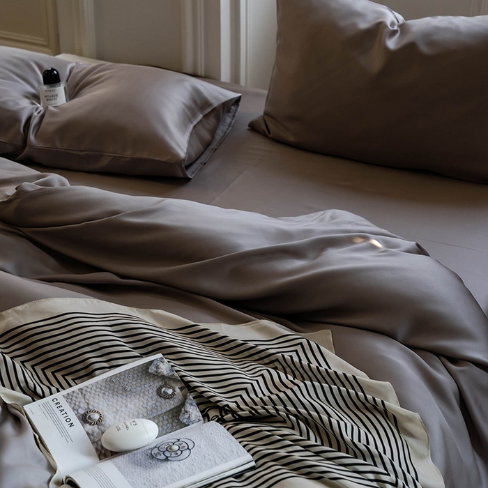 91家纺网 家纺一手货源 找家纺 麦田家纺 2025新款A类60S纯色兰精天丝四件套 岩石灰