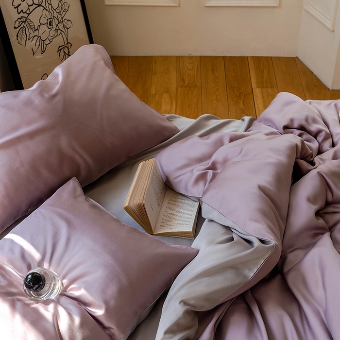 91家纺网 家纺一手货源 找家纺 麦田家纺 2025新款A类60S纯色兰精天丝四件套 满天星紫-曙光银