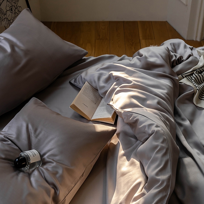 91家纺网 家纺一手货源 找家纺 麦田家纺 2025新款A类60S纯色兰精天丝四件套 岩石灰