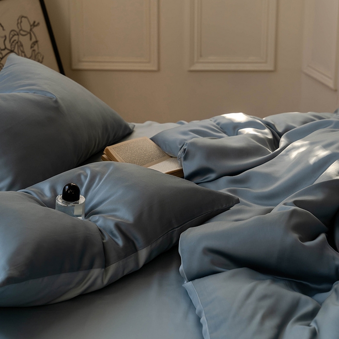 91家纺网 家纺一手货源 找家纺 麦田家纺 2025新款A类60S纯色兰精天丝四件套 灰蓝色-冰川灰