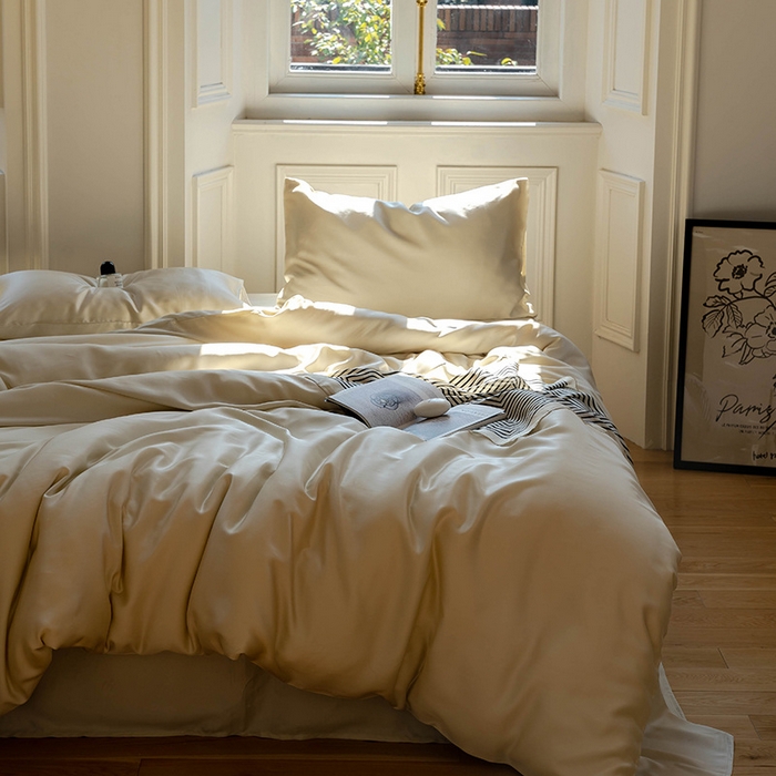 91家纺网 家纺一手货源 找家纺 麦田家纺 2025新款A类60S纯色兰精天丝四件套 极地白