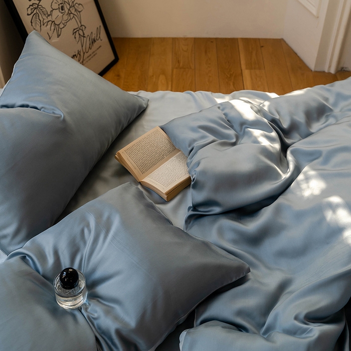 91家纺网 家纺一手货源 找家纺 麦田家纺 2025新款A类60S纯色兰精天丝四件套 灰蓝色-冰川灰