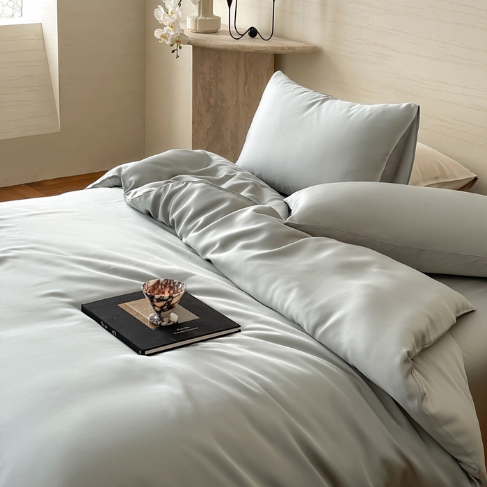 91家纺网 家纺一手货源 找家纺 麦田家纺 2025新款A类60S纯色兰精天丝四件套 云纱灰