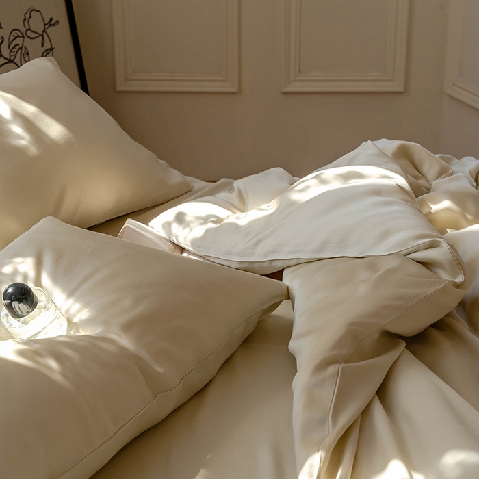 91家纺网 家纺一手货源 找家纺 麦田家纺 2025新款A类60S纯色兰精天丝四件套 极地白