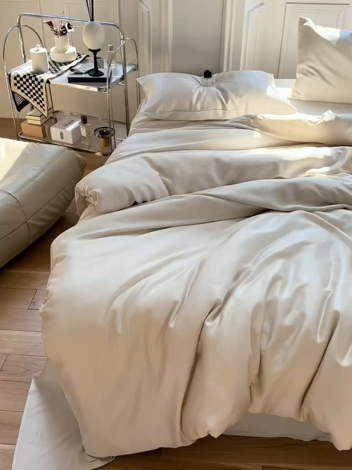 91家纺网 家纺一手货源 找家纺 麦田家纺 2025新款A类60S纯色兰精天丝四件套 极地白