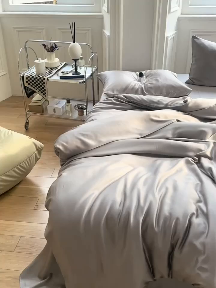 91家纺网 家纺一手货源 找家纺 麦田家纺 2025新款A类60S纯色兰精天丝四件套 岩石灰