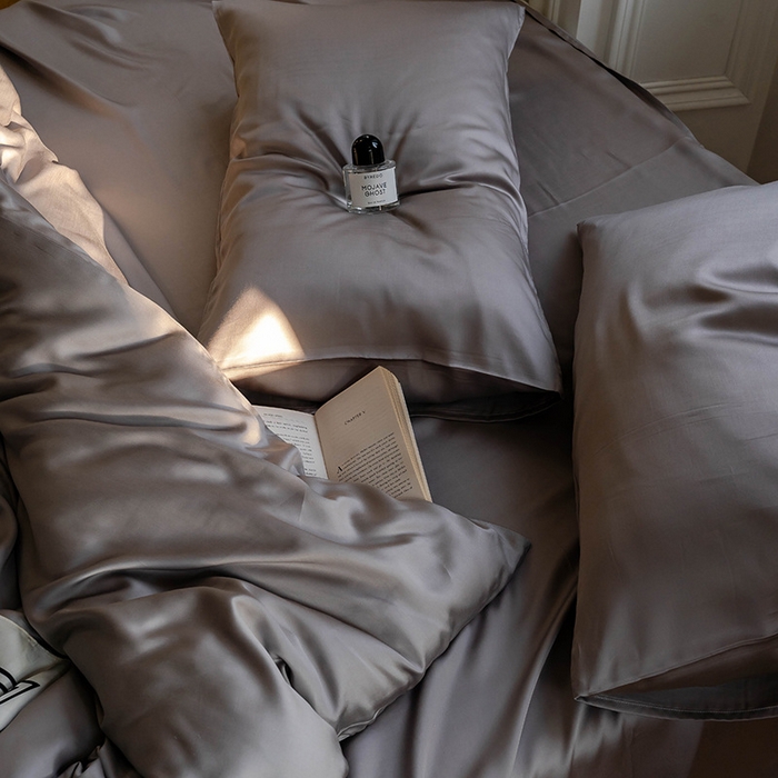 91家纺网 家纺一手货源 找家纺 麦田家纺 2025新款A类60S纯色兰精天丝四件套 岩石灰