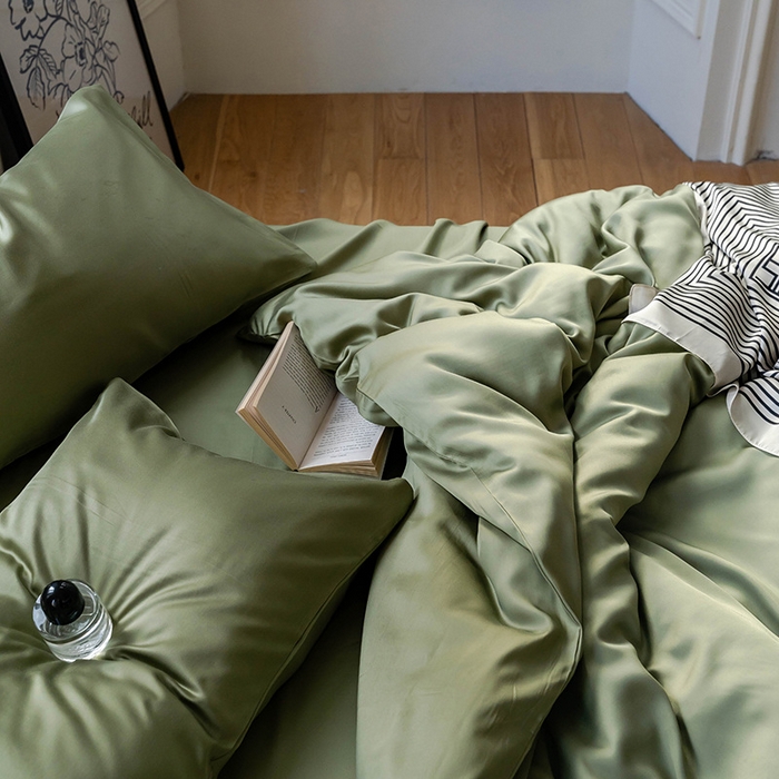 91家纺网 家纺一手货源 找家纺 麦田家纺 2025新款A类60S纯色兰精天丝四件套 欧芹绿