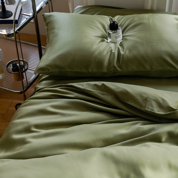 91家纺网 家纺一手货源 找家纺 麦田家纺 2025新款A类60S纯色兰精天丝四件套 欧芹绿