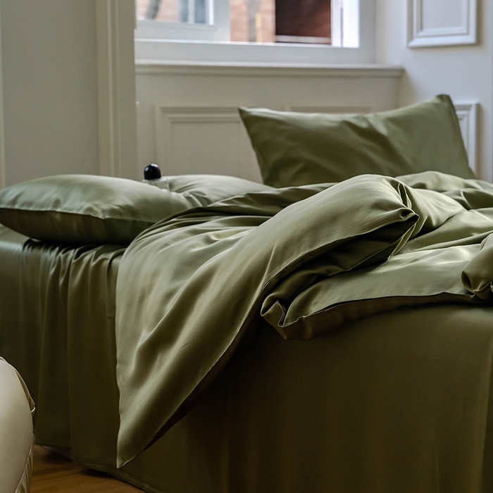 91家纺网 家纺一手货源 找家纺 麦田家纺 2025新款A类60S纯色兰精天丝四件套 欧芹绿