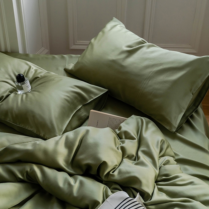 91家纺网 家纺一手货源 找家纺 麦田家纺 2025新款A类60S纯色兰精天丝四件套 欧芹绿