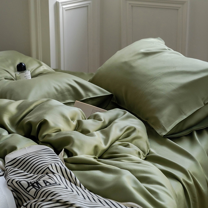 91家纺网 家纺一手货源 找家纺 麦田家纺 2025新款A类60S纯色兰精天丝四件套 欧芹绿