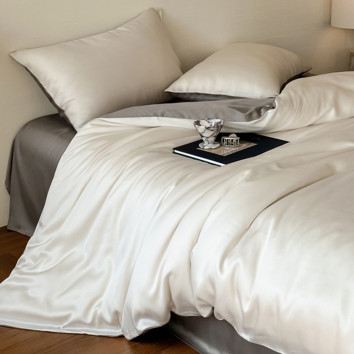 91家纺网 家纺一手货源 找家纺 麦田家纺 2025新款A类60S纯色兰精天丝四件套 乳蛋白-冷岩灰