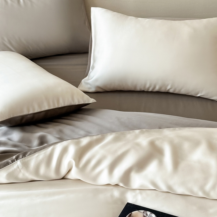 91家纺网 家纺一手货源 找家纺 麦田家纺 2025新款A类60S纯色兰精天丝四件套 乳蛋白-冷岩灰