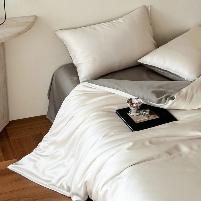 91家纺网 家纺一手货源 找家纺 麦田家纺 2025新款A类60S纯色兰精天丝四件套 乳蛋白-冷岩灰