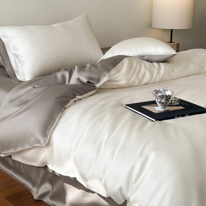 91家纺网 家纺一手货源 找家纺 麦田家纺 2025新款A类60S纯色兰精天丝四件套 乳蛋白-冷岩灰