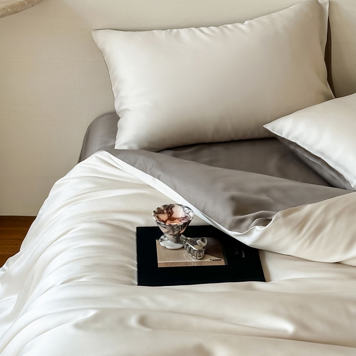 91家纺网 家纺一手货源 找家纺 麦田家纺 2025新款A类60S纯色兰精天丝四件套 乳蛋白-冷岩灰