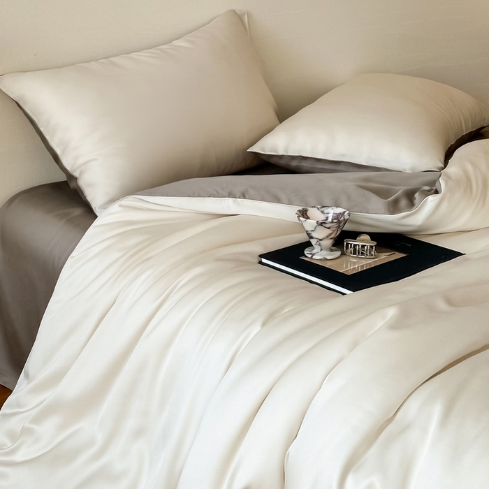 91家纺网 家纺一手货源 找家纺 麦田家纺 2025新款A类60S纯色兰精天丝四件套 乳蛋白-冷岩灰