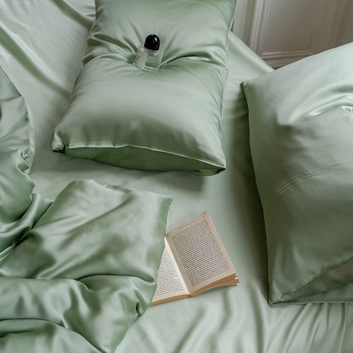 91家纺网 家纺一手货源 找家纺 麦田家纺 2025新款A类60S纯色兰精天丝四件套 香奈儿绿-嫩叶绿