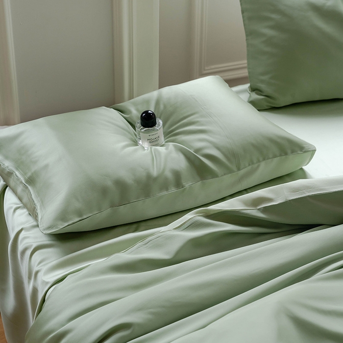 91家纺网 家纺一手货源 找家纺 麦田家纺 2025新款A类60S纯色兰精天丝四件套 香奈儿绿-嫩叶绿