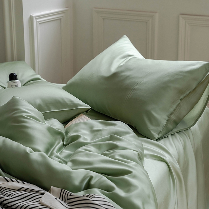 91家纺网 家纺一手货源 找家纺 麦田家纺 2025新款A类60S纯色兰精天丝四件套 香奈儿绿-嫩叶绿