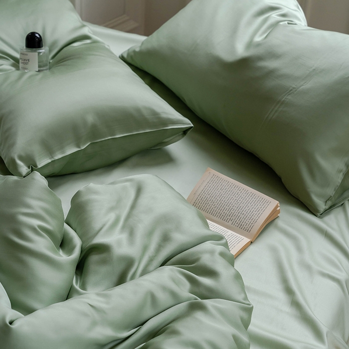 91家纺网 家纺一手货源 找家纺 麦田家纺 2025新款A类60S纯色兰精天丝四件套 香奈儿绿-嫩叶绿