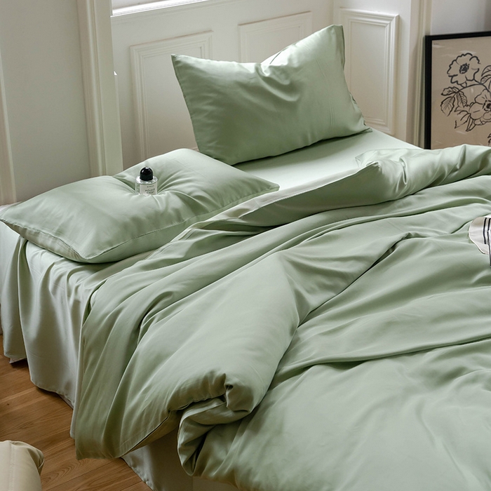 91家纺网 家纺一手货源 找家纺 麦田家纺 2025新款A类60S纯色兰精天丝四件套 香奈儿绿-嫩叶绿