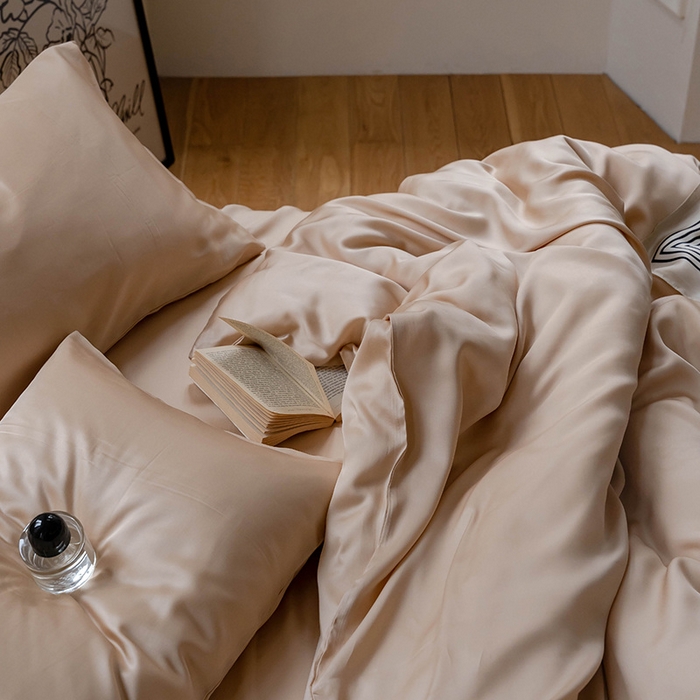 91家纺网 家纺一手货源 找家纺 麦田家纺 2025新款A类60S纯色兰精天丝四件套 沙茶色