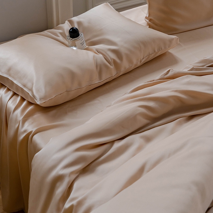 91家纺网 家纺一手货源 找家纺 麦田家纺 2025新款A类60S纯色兰精天丝四件套 沙茶色