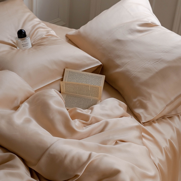 91家纺网 家纺一手货源 找家纺 麦田家纺 2025新款A类60S纯色兰精天丝四件套 沙茶色