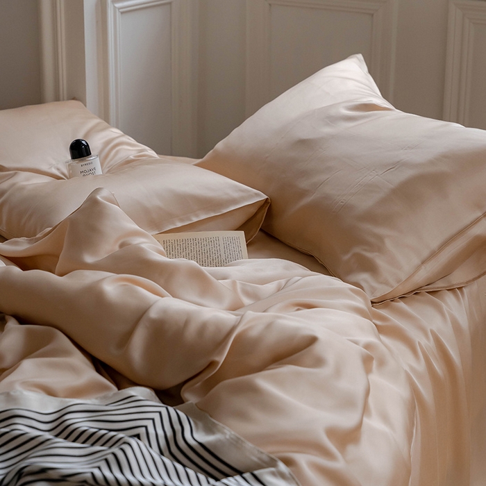 91家纺网 家纺一手货源 找家纺 麦田家纺 2025新款A类60S纯色兰精天丝四件套 沙茶色