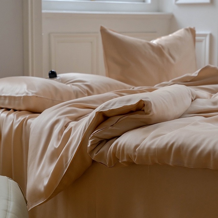 91家纺网 家纺一手货源 找家纺 麦田家纺 2025新款A类60S纯色兰精天丝四件套 沙茶色