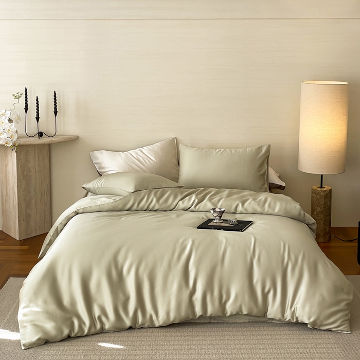 91家纺网 家纺一手货源 找家纺 麦田家纺 2025新款A类60S纯色兰精天丝四件套 烟轻绿