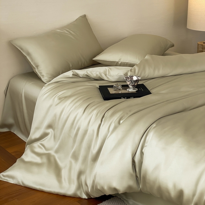 91家纺网 家纺一手货源 找家纺 麦田家纺 2025新款A类60S纯色兰精天丝四件套 烟轻绿