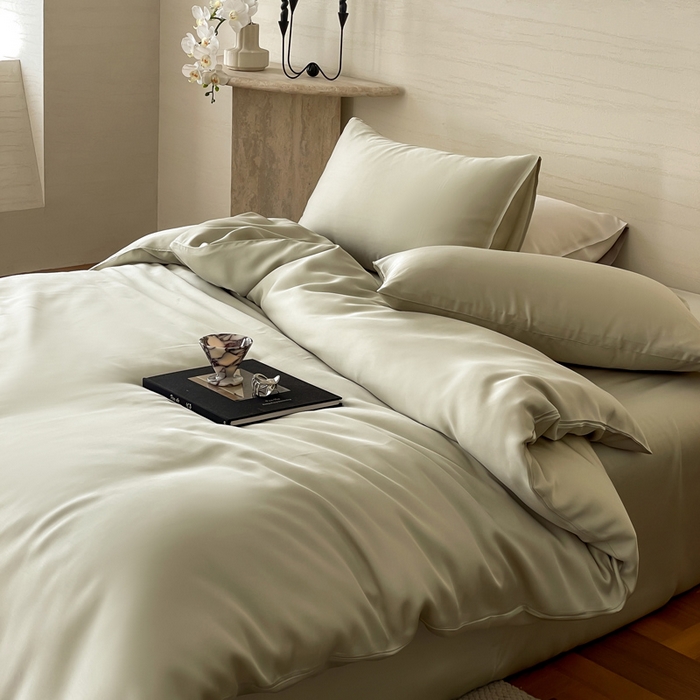 91家纺网 家纺一手货源 找家纺 麦田家纺 2025新款A类60S纯色兰精天丝四件套 烟轻绿