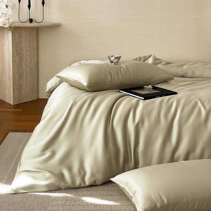 91家纺网 家纺一手货源 找家纺 麦田家纺 2025新款A类60S纯色兰精天丝四件套 烟轻绿