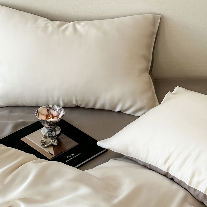 91家纺网 家纺一手货源 找家纺 麦田家纺 2025新款A类60S纯色兰精天丝四件套 乳蛋白-冷岩灰