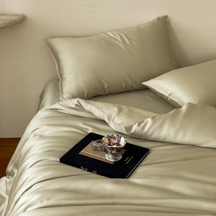 91家纺网 家纺一手货源 找家纺 麦田家纺 2025新款A类60S纯色兰精天丝四件套 烟轻绿