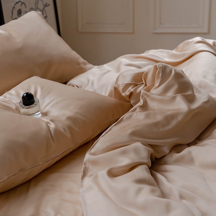 91家纺网 家纺一手货源 找家纺 麦田家纺 2025新款A类60S纯色兰精天丝四件套 沙茶色