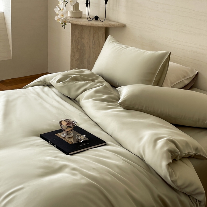 91家纺网 家纺一手货源 找家纺 麦田家纺 2025新款A类60S纯色兰精天丝四件套 烟轻绿