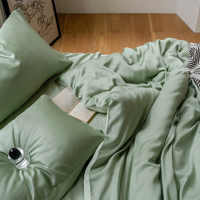 91家纺网 家纺一手货源 找家纺 麦田家纺 2025新款A类60S纯色兰精天丝四件套 香奈儿绿-嫩叶绿