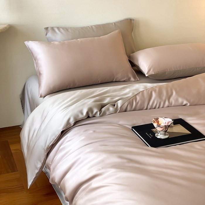 91家纺网 家纺一手货源 找家纺 麦田家纺 2025新款A类60S纯色兰精天丝四件套 夜影凝香-霜华银