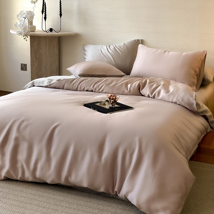 91家纺网 家纺一手货源 找家纺 麦田家纺 2025新款A类60S纯色兰精天丝四件套 夜影凝香-霜华银