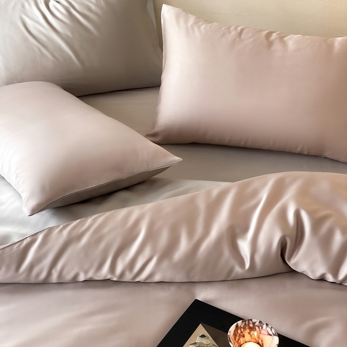 91家纺网 家纺一手货源 找家纺 麦田家纺 2025新款A类60S纯色兰精天丝四件套 夜影凝香-霜华银