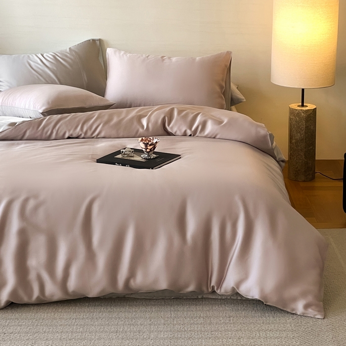 91家纺网 家纺一手货源 找家纺 麦田家纺 2025新款A类60S纯色兰精天丝四件套 夜影凝香-霜华银