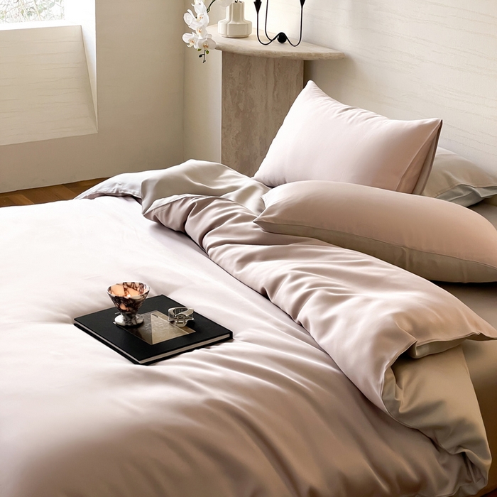 91家纺网 家纺一手货源 找家纺 麦田家纺 2025新款A类60S纯色兰精天丝四件套 夜影凝香-霜华银