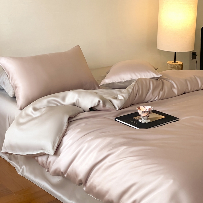 91家纺网 家纺一手货源 找家纺 麦田家纺 2025新款A类60S纯色兰精天丝四件套 夜影凝香-霜华银