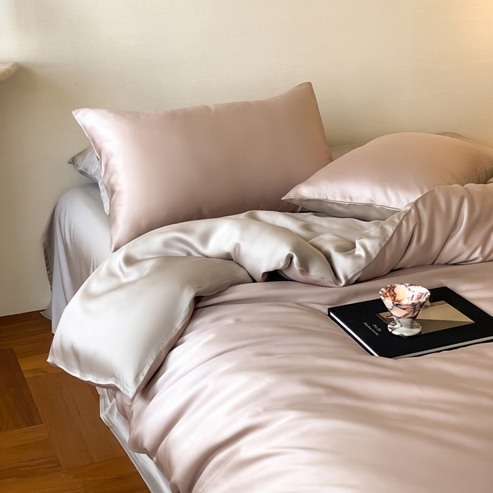 91家纺网 家纺一手货源 找家纺 麦田家纺 2025新款A类60S纯色兰精天丝四件套 夜影凝香-霜华银