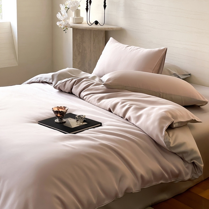 91家纺网 家纺一手货源 找家纺 麦田家纺 2025新款A类60S纯色兰精天丝四件套 夜影凝香-霜华银